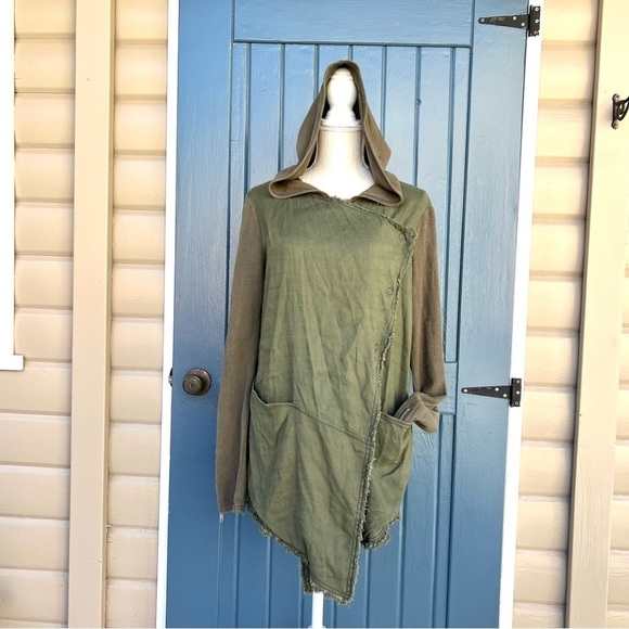 Free People Over Size Asymmetrical Olive Green Snap Hoodie Women Size Sm… - Picture 4 of 10